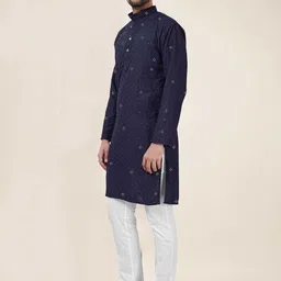 NEGRONI Geometric Embroidered Band Collar Sequinned Straight Kurta image 4