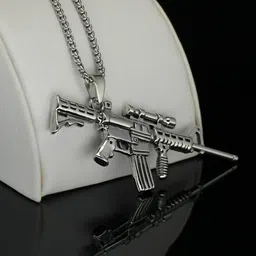 M Men Style Silver-Plated Army Rifle Machine Gun Locket Contemporary Pendants image 1