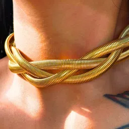 DressBerry Gold-PlatedStainless Steel Triple Coil Snake Choker Necklace-image-4