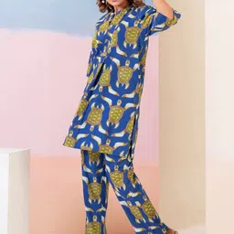 MANVAAR JAIPUR Printed Pure Cotton Round Neck Tunic & Trouser image 5