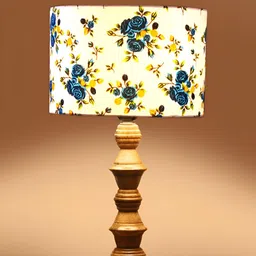 Devansh White & Blue Printed Wooden Cylinder Shaped Table Lamp image 3
