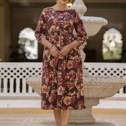 KEIYONA Floral Printed Round Neck Fit & Flare Maxi Dress-image-36