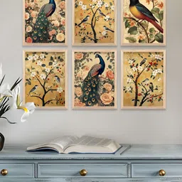 WALLLANE Brown & Green 6 Pieces Wood Birds and Animals Wall Paintings-image-18