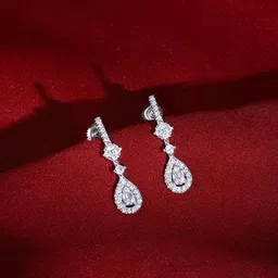 GIVA Silver Rhodium-Plated Zircon Teardrop Shaped Classy Statement Drop Earrings-picture-43