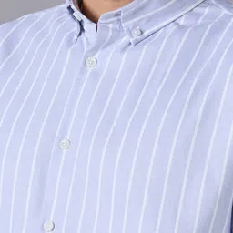 Mast & Harbour Grey & White Striped Relaxed Fit Casual Shirt image 4