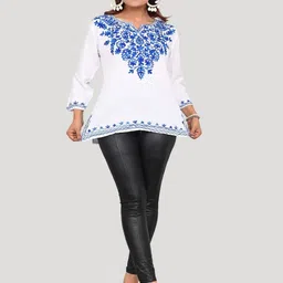 BLUE KART Floral Embroidered Chikankari Kurti-image-95