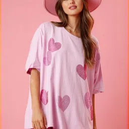 StyleCast Women Graphic Embellished Oversized Round Neck T-shirt-image-93