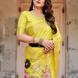 ALMAARI FASHION Ethnic Motifs Printed Banarasi Saree With Blouse Piece image 5