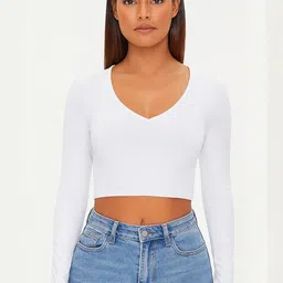 PUERY Women Solid Cotton Crop Top-picture-40