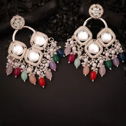 MEIRA JEWELLERY Silver-Plated Artificial Stones Studded & Beaded Drop Earrings-picture-31