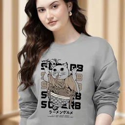 AUSK Women Animal Graphic Printed Round Neck Colourblocked Sweatshirt-image-74
