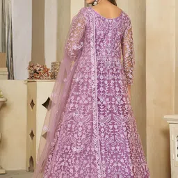 Warthy Ent Floral Embroidered Net Semi-Stitched Dress Material image 4
