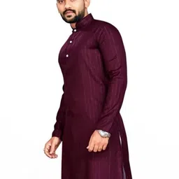 click n buy Men Striped Straight Kurta (Maroon) image 2