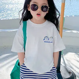 LULU & SKY Girls Striped V-Neck Extended Sleeves Organic Cotton Raw Edge T-shirt-picture-20