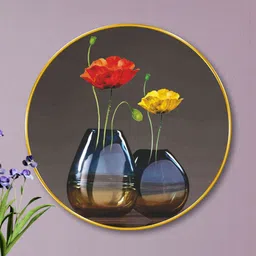 Myntra Elegant Homes Grey & Red MDF Round Modern Floral Vase Paintings Wall Art-16"-image-42