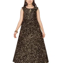 YK Girls Embellished Sequined Velvet Maxi A-Line Dress-picture-33
