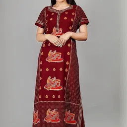 AAKARSHANA CREATION Maroon Pure Cotton Maxi Printed Nightdress-picture-35