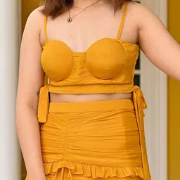 Ordinaree Dijon Dream Ruched Summer Checks Shoulder Straps Top & Skirt image 5