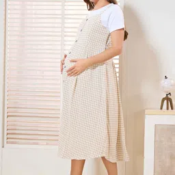 EASY MOM Checked Maternity A-Line Midi Dress image 3
