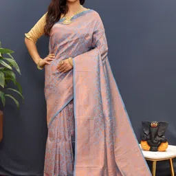 amirat Ethnic Motifs Woven Design Zari Pure Silk Banarasi Saree-image-17