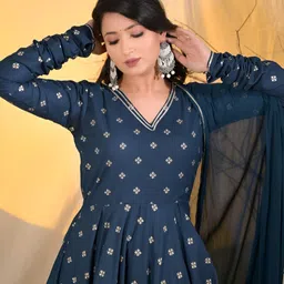 ADYASAA THE LABEL Women Printed Cotton Anarkali Kurta with Trousers & Dupatta image 2