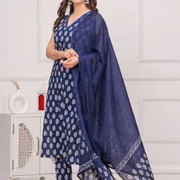 Moda Rapido Women Floral Regular Pure Cotton Kurta with Trousers & With Dupatta image 4