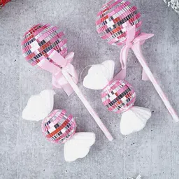 Little Surprise Box LLP 4Pcs Pink Shiny Disco Themed Christmas Tree Ornaments-picture-23