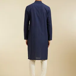 Diwas by Manyavar Striped Mandarin Collar Cotton Straight Kurta image 4