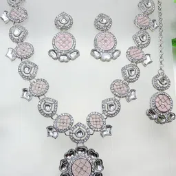 VATSALYA creation Alloy Gold- plated Pink Jewellery Set-picture-36