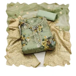 HERE&NOW Embellished Organza Unstitched Dress Material image 3