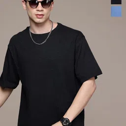 Moda Rapido Men Pack Of 2 Solid Round Neck Cotton Oversized Fit T-shirts-picture-13