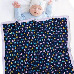 Polka Tots Kids Blue & Yellow Printed Mild Winter 233 GSM Single Bed Blanket-picture-13