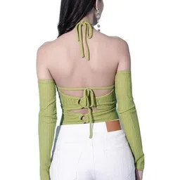 YANA FASHION Halter Neck Cold-Shoulder Crop Top image 3