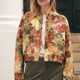 NEXT Floral Printed Collarless Bomber Jacket-picture-21