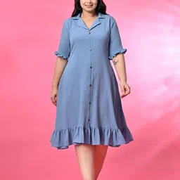 PrettyPlus by Desinoor.com Plus Size Lapel Collar A-Line Midi Dress-picture-17