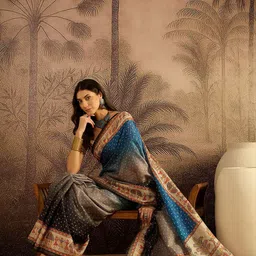 Sangria Bandhani Printed Zari Saree With Unstitched Blouse Piece image 4