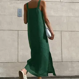 LULU & SKY Women Square Neck Side Slits A-Line Midi Dress image 5