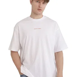 RARE RABBIT Men Typography Printed Round Neck Cotton Oversized T-shirt image 2