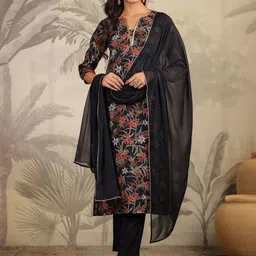 KALINI Women Floral Printed Regular Chanderi Silk Kurta with Trousers & With Dupatta-picture-15