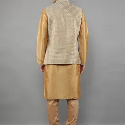 Manish Creations Woven Design Mandarin Collar Straight Kurta with Churidar & Nehru jacket image 5