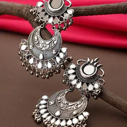 CARDINAL Contemporary Srone Studded Oxidised Chandbalis-picture-39