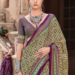 Anouk Ethnic Motifs Zari Purple Silk Blend Banarasi Printed Festive Wear Saree image 5