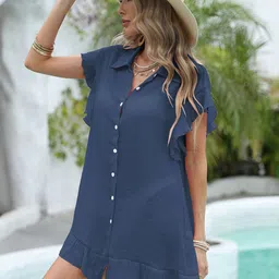 StyleCast Women Flutter Sleeve Ruffled Shirt Mini Dress-picture-13