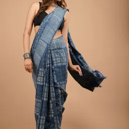 HERE&NOW Ethnic Motifs Pure Cotton Handloom Bagru Saree-picture-33