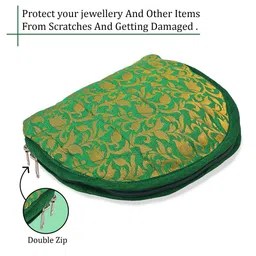 Kuber Industries Green & Gold Toned Printed Cotton Jewellery Kit Organiser With 4 Pouches image 4