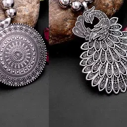 Sangria Set Of 2 Oxidized Round Tava & Big Pan Necklace image 2