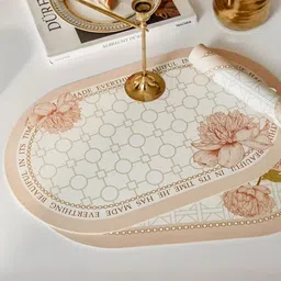 Myntra Elegant Homes 6Pcs Peach-Colored & White Printed Leather Table Placemats image 3