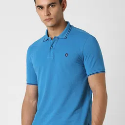 Van Heusen Sport Men Blue Solid Polo Collar T-shirt image 2