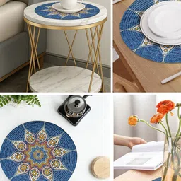 Yellow Weaves 4-Pcs Blue & White Printed Table Placemats image 2