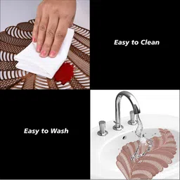 Aura Rose Gold-Toned 2 Pieces Self-Design Leather Leaf Shape Table Placemats image 4